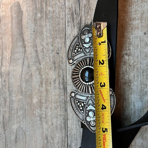 Christina Christin Leather Belt Size 30 Western Silver Buckle Statement Boho Vtg main image 8
